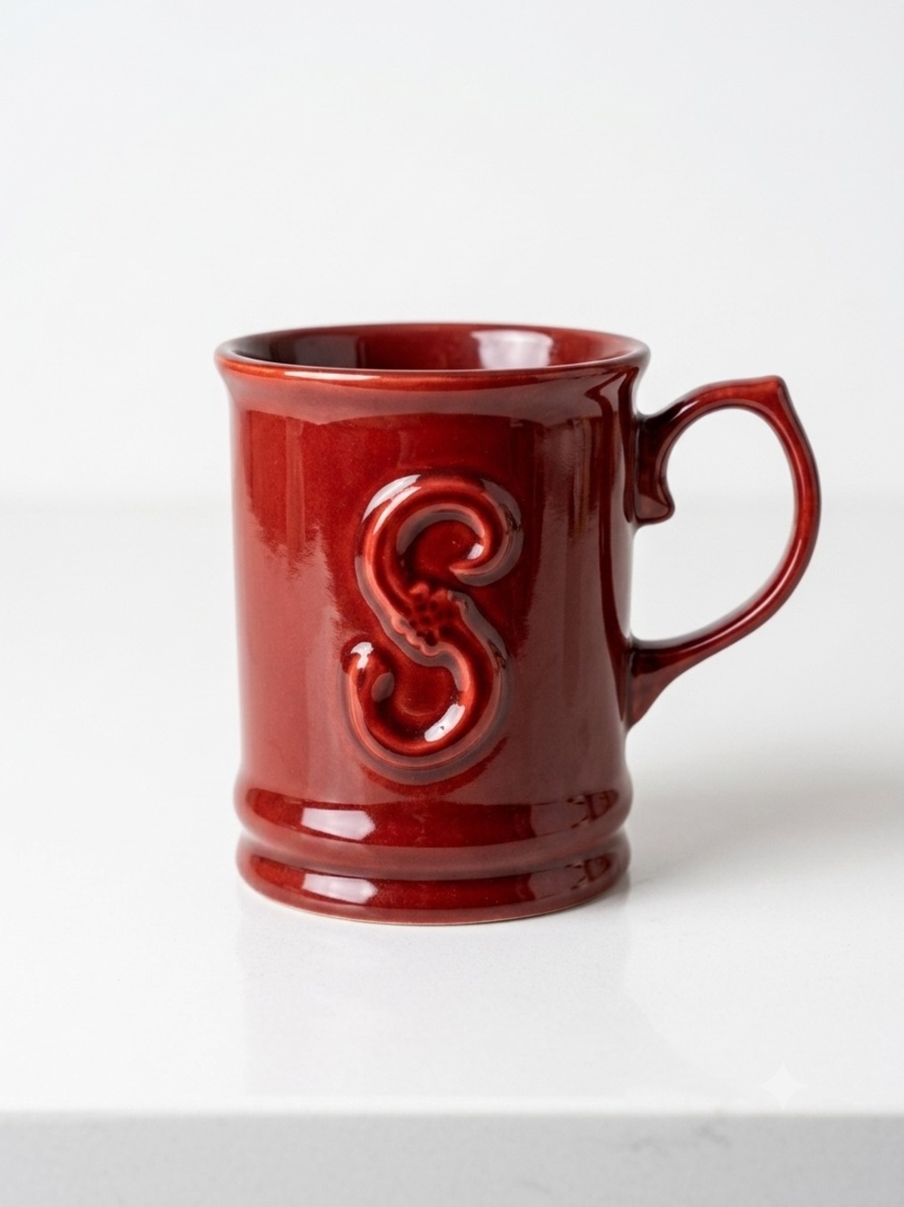 Monogram S Red Ceramic Mug - Premium Home Dining